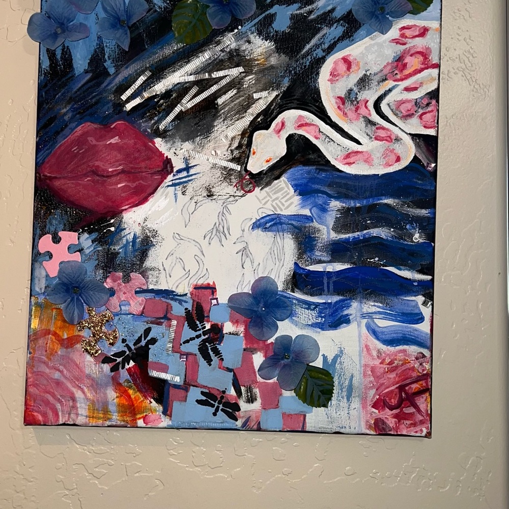 Abstract Blue and Pink Canvas Art
